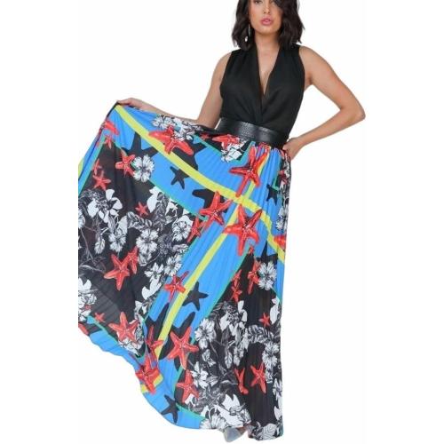 SIZE.L.     Print Maxi Skirt with Leather Waist Band, Fashion Womens Maxi Skirt Casual Maxi Skirt Womens Work Maxi Skirt
