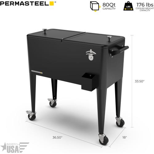 Permasteel 80 Quart Party Cooler, Rolling Ice Chest with Wheels and Handles for Indoor Outdoor Patio