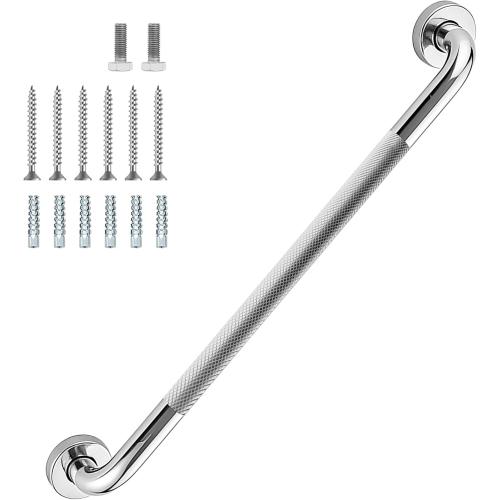 36 Inch Shower Grab Bar 1.25 Dia, Chrome Anti Slip Bathroom Grab Bar, 304 Stainless Steel Knurled Handicap Grab Bars, Safety Support Handrail, Assist Bath Shower Handle for Elderly Injury Senior