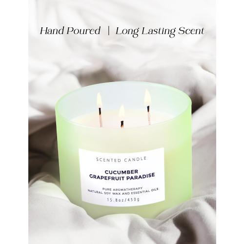 Cucumber Grapefruit Paradise 3-Wick Scented Candle | Large Soy Candle for Home 15.8 oz | Fresh Fruity Citrus Summer Aromatherapy Candle, Long Lasting Stress Relief & Relaxation Candles for Men & Women