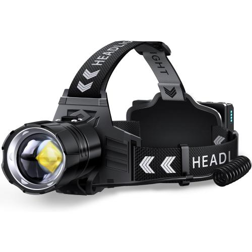 FINICO Rechargeable LED Headlamp 990000 High Lumens, 95 Hours Long Lasting Head Light with Zoomable & IPX7 Waterproof & 12 Modes & 125° Adjustable, Powerful Head Lamp for Outdoor, Camping, Hardhat