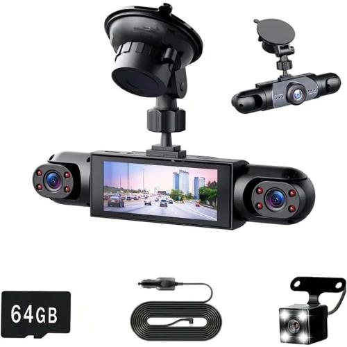 360 Degree Full View Car Dashcam System, 4 Channel Dash Cam for Cars, 64GB TF Card, FHD 1080P, Night Vision, G-Sensor, Loop Recording, Parking Monitor (1set)