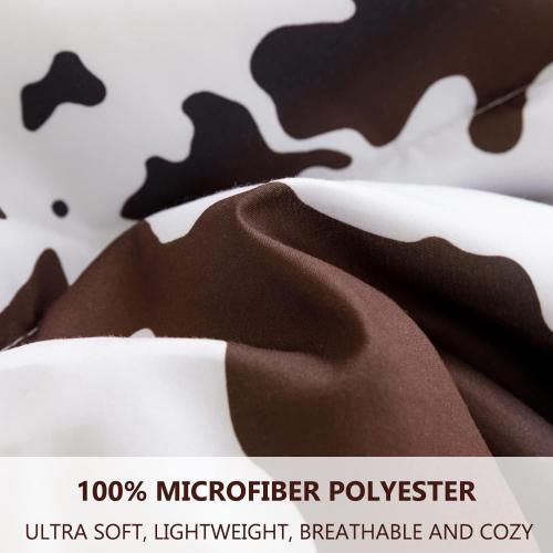 PERFEMET 3Pcs Cow Comforter Set King Size Rustic Cow Print Western Bedding Sets Farmhouse Reversible Checkered Cowhide Bed Quilt Set with Pillowcases (Brown White, King)