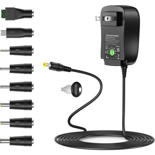 6V 9V 12V 15V 18V 20V 24V 1.5A 41W Universal AC Adapter with 8 Round Tips and USB Port Switching DC Power Supply Cord Charger for LED Strip Light Speaker DVD Player CCTV Camera Webcam