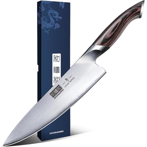 HOSHANHO Kitchen Knife in Japanese High Carbon Steel, Professional High-Class Chef's Knife 8 inch, Non-slip Ultra Sharp Cooking Knives with Ergonomic Handle