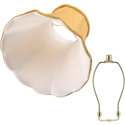 Golden Bell Scalloped Lampshade, 5 Top x 10 Bottom x 8 Vertical Height, Solid Lamp Shade Replacement with Brass Harp Set for Table Lamp, Double Layer Polyester Fabric Lamp Cover, Pack 1