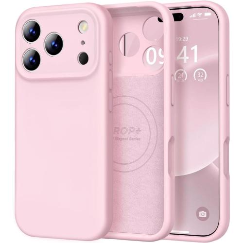 Vooii Magnetic for iPhone 17 Pro Max Case, Compatible with Magsafe (Premium Liquid Silicone) (Integrated Camera Control Button) Full Body Protective Anti-Scratch Microfiber Lining 6.9 inch, Chalk Pink