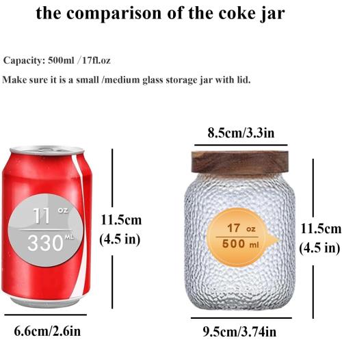 Viovian 16 oz Glass Coffee Nuts Canister Vintage Glass Storage Jars with Wooden Lids Clear Decorative Jar for Food Kitchen Coffee Tea Sugar Cookie Candy Counter Pantry 500ML