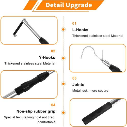 6.5 Ft Truck Cargo Grabber Reach Retriever Tool,Expandable Heavy Duty Stainless Steel Truck Telescoping Pull Pole with Two Hooks for Pickup Truck SUV Boat Accessories