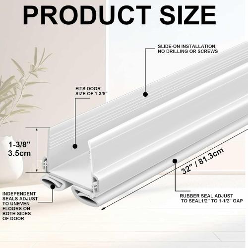 Yaocom 2 White 32 Inch Vinyl U-Shape Door Bottom Seal, Slide on Weatherstrip Interior Door Bottom to Block Light and Reduce Noise Fits 32 x 1-3/8 Doors, Fills 1/2 1-1/2 Gaps