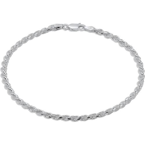 Aka Gioielli - Solid 925 Sterling Silver Italian 3mm Braided Rope Chain - Bracelet for Men and Women - Made in Italy