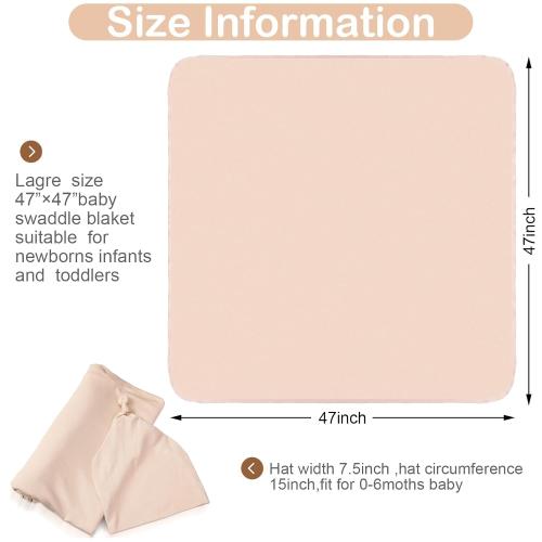 JaGely 2 Pcs Stretchy Baby Swaddle Blankets Set Extra Soft 47 x 47 Baby Newborn Swaddle Blanket and Hat(Green, Apricot)