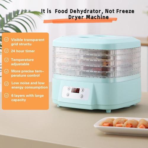 Blue Stainless Steel Food Dehydrator Machine | 360 Airflow, 6 Trays, Digital Timer & Temperature Control - Electric Food Preserver for Fruits, Veggies, Meats & Dog Treats