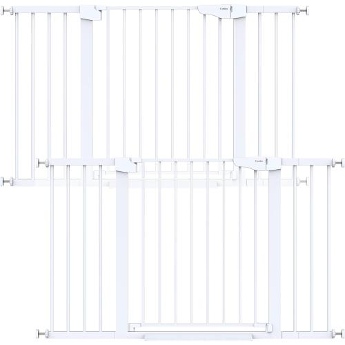 Cumbor 2 Pack 29.7-51.5 Extra Wide Baby Gate for Stairs, Easy Walk Through Dog Gates for Doorways, Pressure Mounted Pet Gate Indoor, Safety Auto-Close Child Gate for Kids with 4 Wall Cups, White