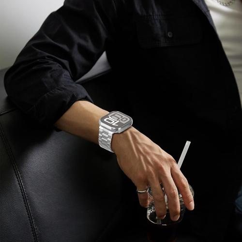 iiteeology Compatible with Apple Watch Band 46mm Series 11 Series 10, Upgraded Stainless Steel Band with iWatch Screen Protector Case for Men Women Silver/Silver