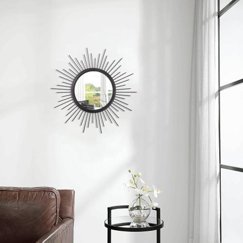 Black Sunburst Spoked Mirrors for Wall Boho Home Round Wall Art Mirror Classic Metal Modern Hanging Mirror Living Room Hallway Bathroom Bedroom Office Vanity Entryway 16