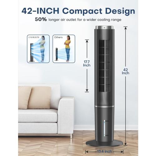 42 INCH Portable Air Conditioners w/LED Touch Screen, 4 Mode&3 Speed,1-Gal Tank for 15H Cooling Evaporative Air Cooler,12H Timer, No Hose No Window Needed, 90° Oscillating AC Unit for Bedroom