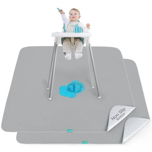 Grey Splat Mat 2 Pack for Under High Chair & Arts & Crafts & Eating Mess, Waterproof Baby Playtime Anti-Slip High Chair Mat for Floor or Table, Reusable & Portable Splash Mat