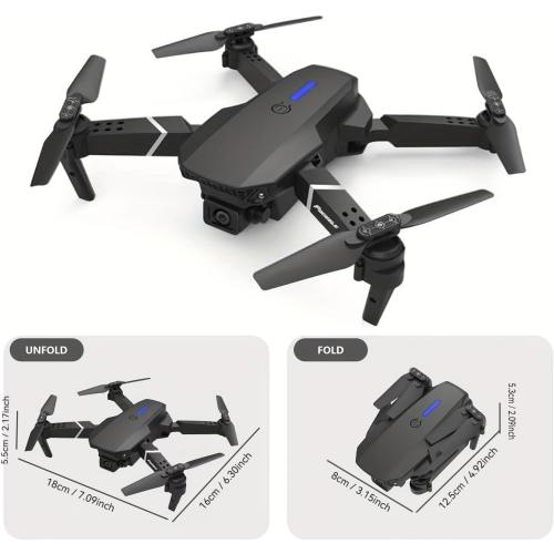 E88 Drone With Dual Camera, Mobile App Control, Indoor Flying Toy RC Plane With Video Function - Ideal Gift For Beginners, Christmas Halloween Thanksgiving Birthday Gift (Black Dual Batteries)