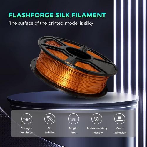 FLASHFORGE 3D Printer Filament, Silk Filament 1.75mm, 1KG Spool (2.2lbs), Dimensional Accuracy  /- 0.02mm for FDM 3D Printers, Silk Texture & Ultra-High Glossiness (Copper)