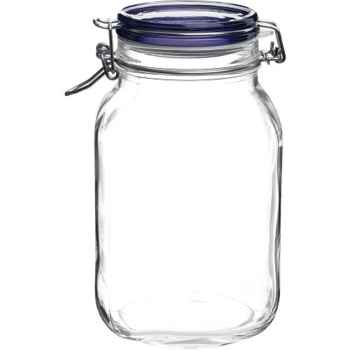 Bormioli Rocco Fido Square Jar with Blue Lid, 67.5-Ounce, 149550MRF121990