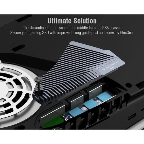 ElecGear PS5 NVMe SSD Heatsink, EL-P5C Heat Pipe   Solid Aluminum Cooler for PlayStation 5 Internal PCIe M.2 NVMe 4.0 Gen4 Memory, Re-Designed SSD Mounting Post Kit - (Not for Slim/Pro)