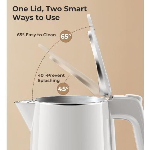 Electric Kettle Fast-Boil Stainless Steel Electric Tea Kettle, Water Boiler with Auto-Shut Off, Cool Touch PP Exterior for Home Office, White