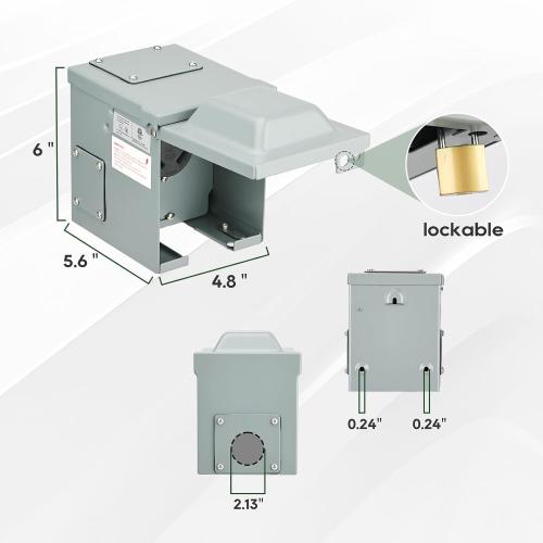 RVGUARD 30 Amp 125 Volt RV/EV Power Outlet Box, Enclosed Lockable Weatherproof Outdoor Electrical NEMA TT-30R Receptacle Panel, ETL Listed
