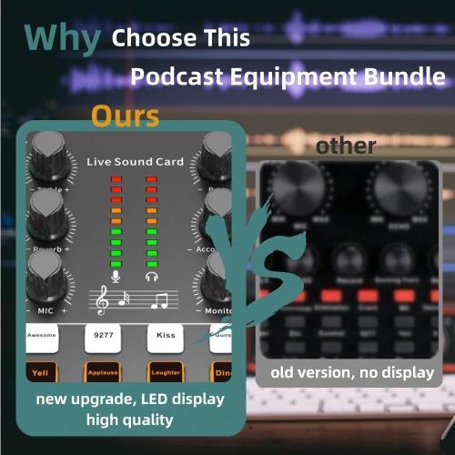 Podcast Equipment Bundle, BM-800 Podcast Microphone Bundle-Voice Changer with live Sound Card-Studio Condenser Microphone for Phone, PC, DJ, Perfect for Recording, Singing, Streaming and Gaming