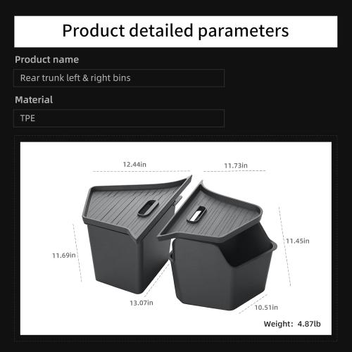 LUCKEASY Rear Trunk Storage Bins Fit for Tesla Model Y Juniper 2025 2026 Trunk Side Storage Box with Lids Rear Cargo Garbage Bins for Model Y Juniper 2025.03-Present Accessories Black TPE