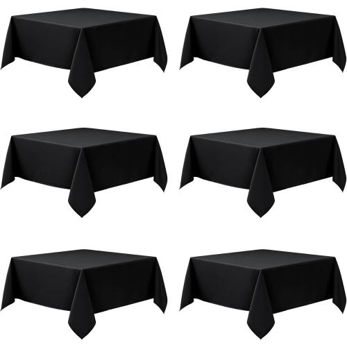 6-Pack Black Tablecloths for Square Tables, 70 x 70 Inches, Stain-Resistant Polyester Fabric for 3 Foot Tables - Washable Table Covers for Weddings, Banquets, Birthday Parties, Events