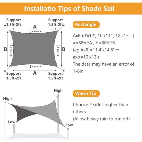 12'x16' Rectangle Sun Shade Sail, Permeable Shade Sails HDPE UV Block Sunshade Outdoor Patio Canopy Sun Cover for Backyard, Garden, Porch, Cream