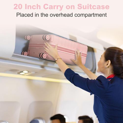 Kono Airline Approved Carry On Luggage, 22x14x9 inches, with TSA Lock, 20 Inch Expandable Lightweight Hardshell Suitcase (Pink, Suitable for 1-3 Days of Travel) ❗MISSING EXTENDING HANDLE❗