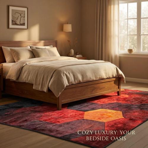 Fiery red Brown Burnt Orange Copper Black Abstract Geometric Shape Rug 5x7 Rug Area Rugs for Living Room Bedroom Aesthetic Dining Room Machine Washable Throw Rugs Carpet Indoor Non-Slip Floor Mat