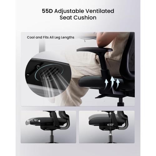 ProtoArc Ergonomic Office Chair – Flexer Mesh Couputer Chair for Women, Foam Sliding Seat, 125° Recline, Home Desk Chairs for Small Spaces, Stylish & Comfortable – Black