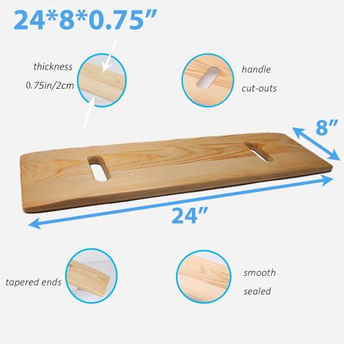 Slide Transfer Board with Handles,Made of Heavy-Duty Wood,Mobility Aid for Senior and Handicap,Load Capacity Up to 500 lbs,24×8×0.75 (24 * 8 * 0.75)