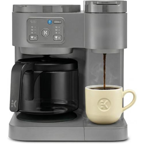 K-Duo Essentials Hot & Iced Coffee Maker Single Serve KCup Pod & 12-Cup Glass Carafe Dual Brew System 72oz Reservoir (MOONLIGHT GREY)