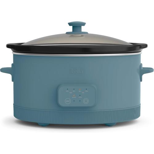 bella 6.0 Qt Programmable Slow Cooker, Ceramic Nonstick Coating, Adjustable Temperature & Cooking Times, Dishwasher Safe Stoneware Pot & Tempered Glass Lid, Tangle Free Cord Wrap, Surf