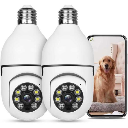 Light Bulb Security Camera HD Pan Tilt Wireless 360 Degree Floodlight Night Vision 5Ghz with Floodlight Human Motion Detection and Alarm 2pack