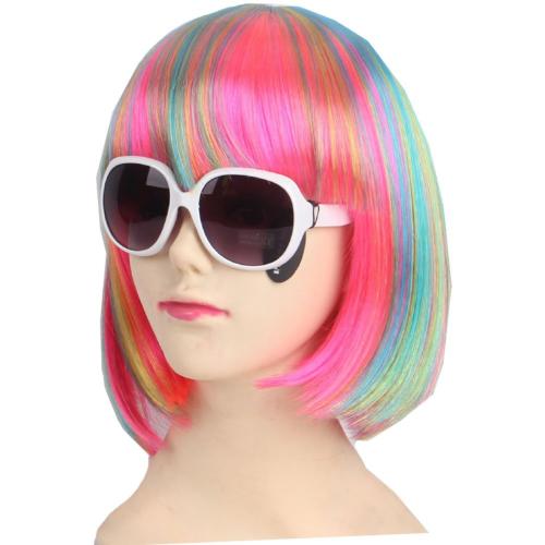 KOLIGHT Fashion Colorful Short Straight Halloween Wigs Women Girls Replacement Cosplay Costume Hair Wigs with Cap Comb (Fucsia)
