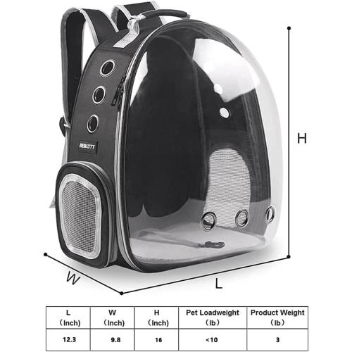 Cat Backpack Carriers, Dog Backpack, Pet Backpack for Small Cats Puppies Dogs Bunny, Airline-Approved Ventilate Transparent Bubble Backpack for Travel and Outdoor(Black)