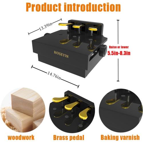 Wood Adjustable Lifting Piano Pedal Extender Bench for Kids, Height Adjustable Piano Foot Pedal,Design with 3 Pedal（Bright Black）