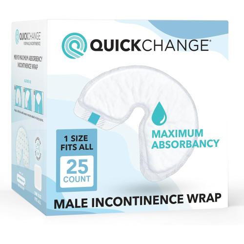 QuickChange Men’s Overnight Adult Incontinence Wrap (Pad), Maximum Absorbency, Holds 17oz Dry to The Touch, Disposable, Fragrance Free, One Size Fits All, Catheter Replacement, 25 Count (25)