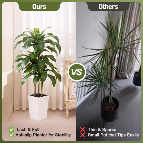 VeriNatural 5FT Artificial Dracaena Tree - UV Resistant Faux Tropical Plant, Potted Fake Tree with Taper Planter & Pebbles - Indoor Outdoor Greenery for Home, Porch, Living Room, Bedroom Decor, VN127