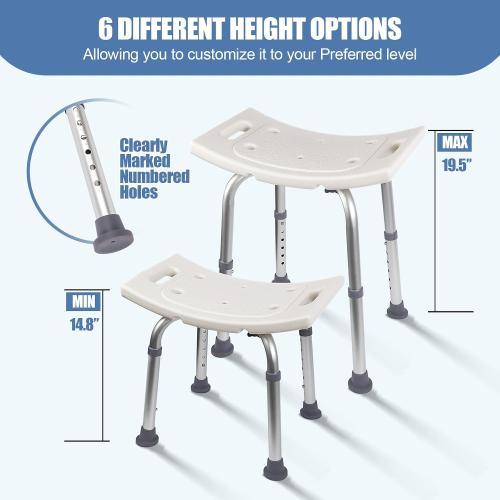 White and Grey Shower Chair, Adjustable Non-Slip Shower Bench with Suction Feet, Shower Seat for Inside Shower or Tub, Medical Bath Stool for Adults, Elderly & Disabled