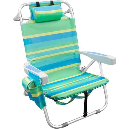 Low Beach Chair for Adults,5 Position Lay Flat, Portable Folding Aluminum Reclining Backpack Beach Chairs Heavy Duty with Cup Holder, Large Pocket for Outdoor/Lawn/Picnic/Fishing