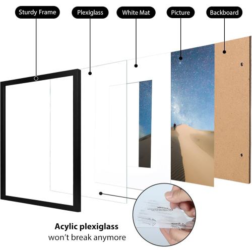KINLINK 12x16 Picture Frame Black, Wooden 16x12 Photo Frames with Plexiglass for 11x14 Picture with Mat or 12x16 Without Mat, Perfect for Art Wall and Tabletop Display 12 x 16 frame Set of 4