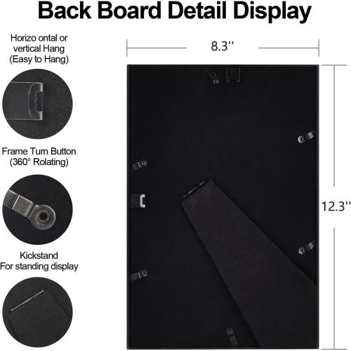 8x12 Picture Frame Set of 2, Black Brushed Thin Metal Aluminum Photo Frame with HD Glass, Fit 6x8 with Mat or 8 x 12 without Mat, for Table and Wall, 2 Pack