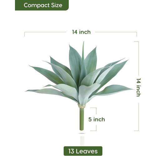 Velener Artificial Outdoor Blue Agave Plant - Small Size UV Resistant Fake Agave Plants for Indoor and Outdoor Decor(14 Inch)-2 Pack