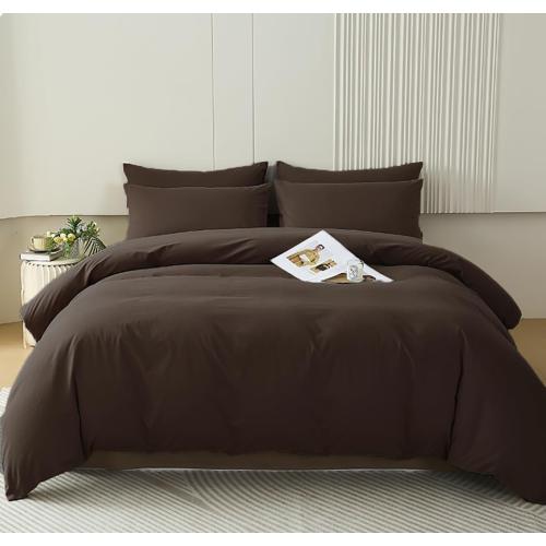 Houseri Brown Queen Comforter Set, 3 Pieces Mocha Bedding Chocolate Comforters Queen Size Teen Boys Men Coffee Color Chestnut Comfy Soft Vintage Deep Brown Fluffy Warm Farmhouse Bed Quilts Sets Queen